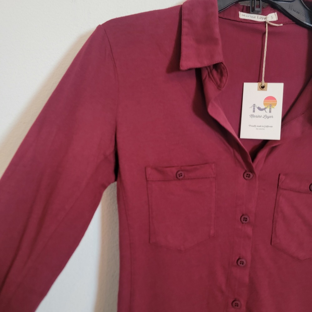Marine Layer Combed Cotton Button Down Tibetan Red Small NEW Long Sleeve Collar - Picture 6 of 13